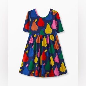 HANNA ANDERSSON Elbow Print Skater Dress Colorful Pears On Navy Size 120 US 6/7